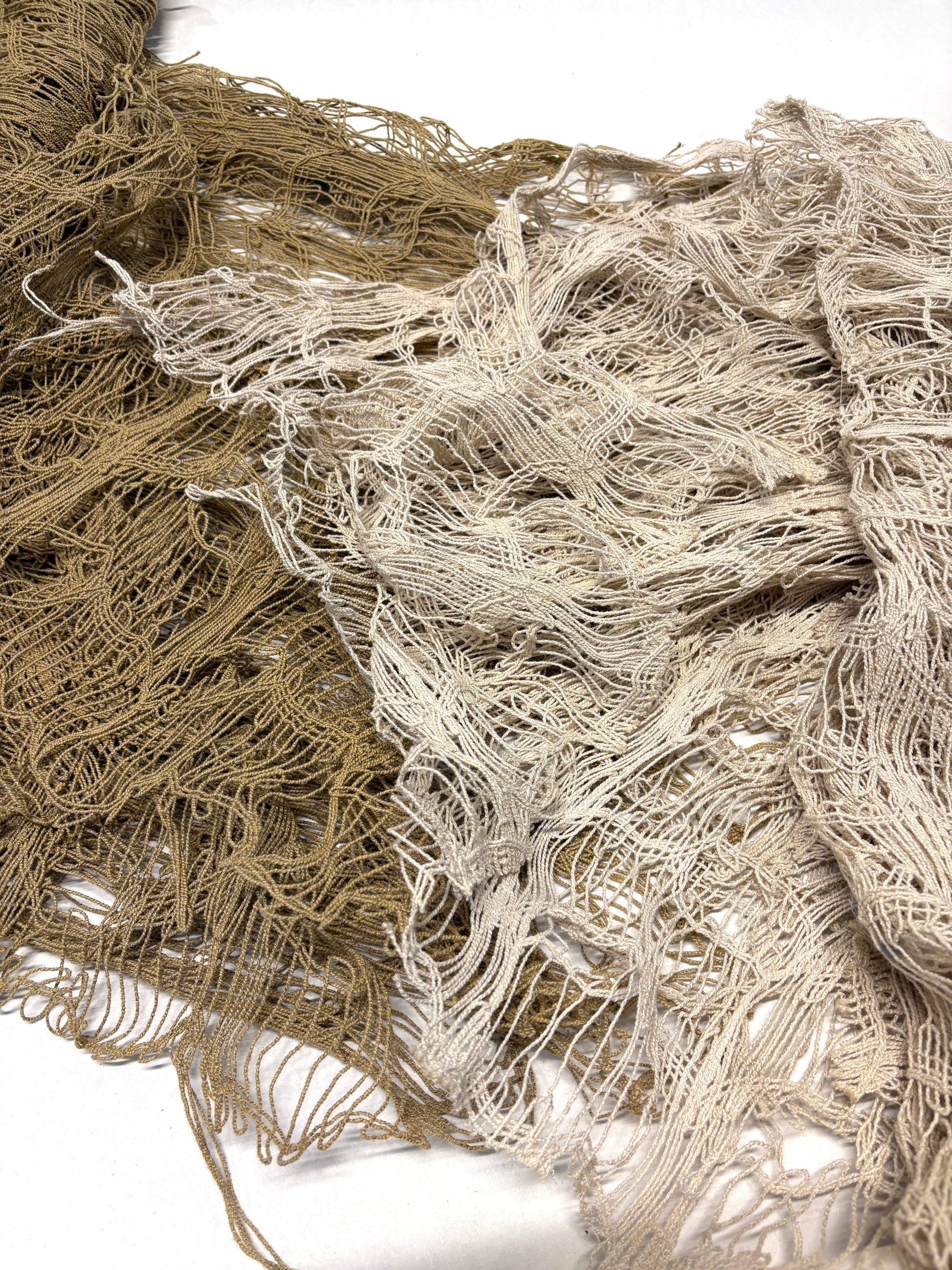 Close-up of jute sheer fabric in beige and brown 