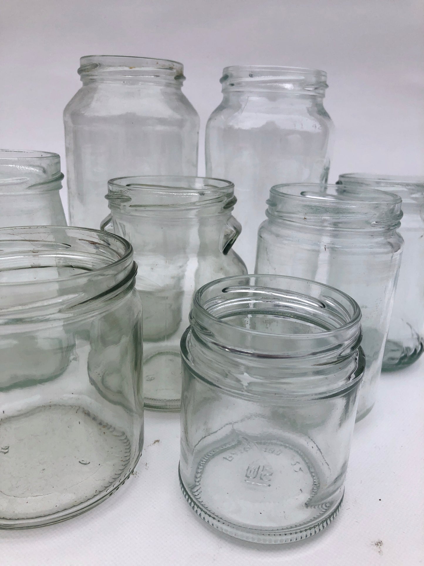 Collection of glass jars with various sizes 