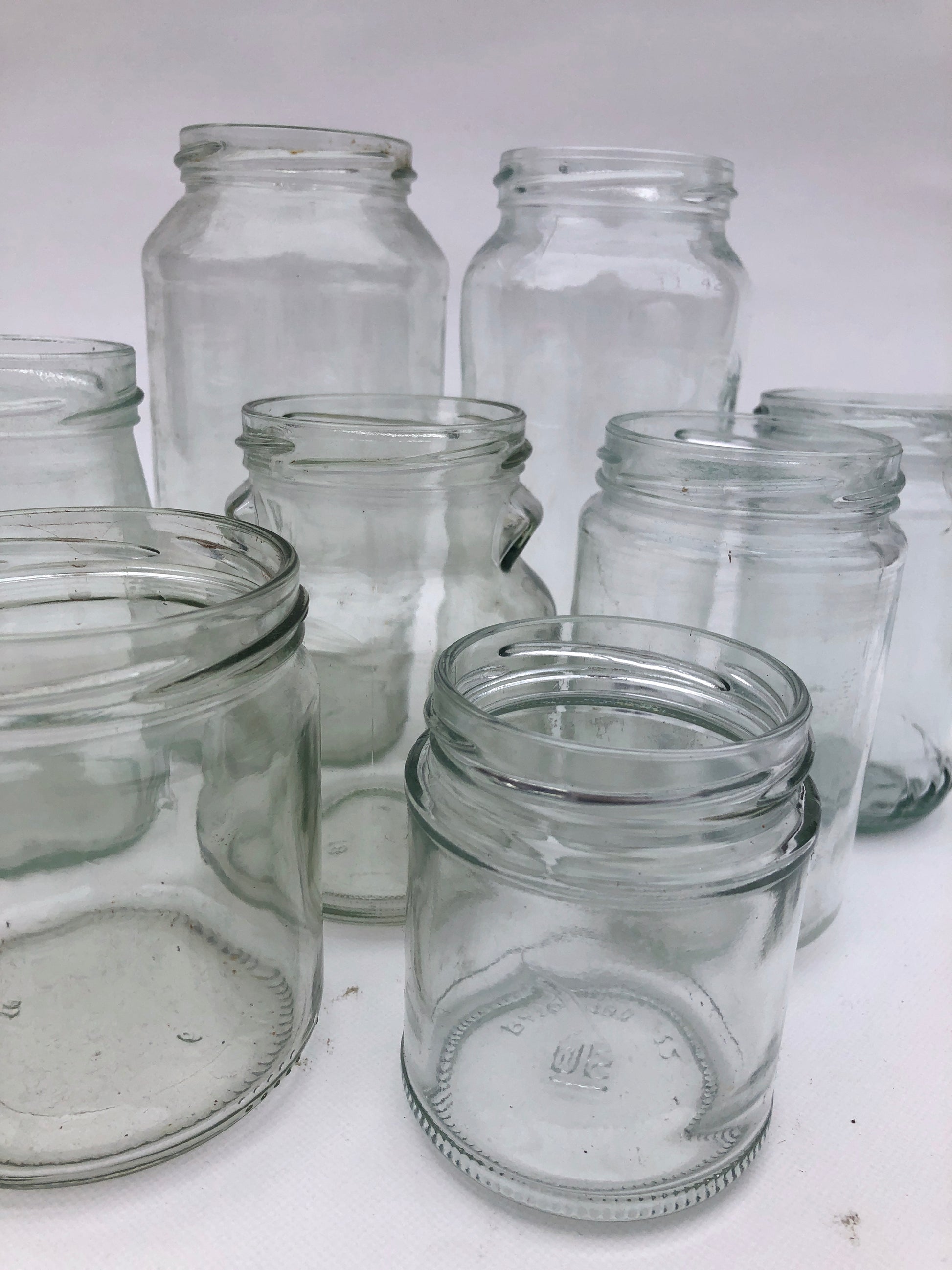 Collection of glass jars with various sizes 