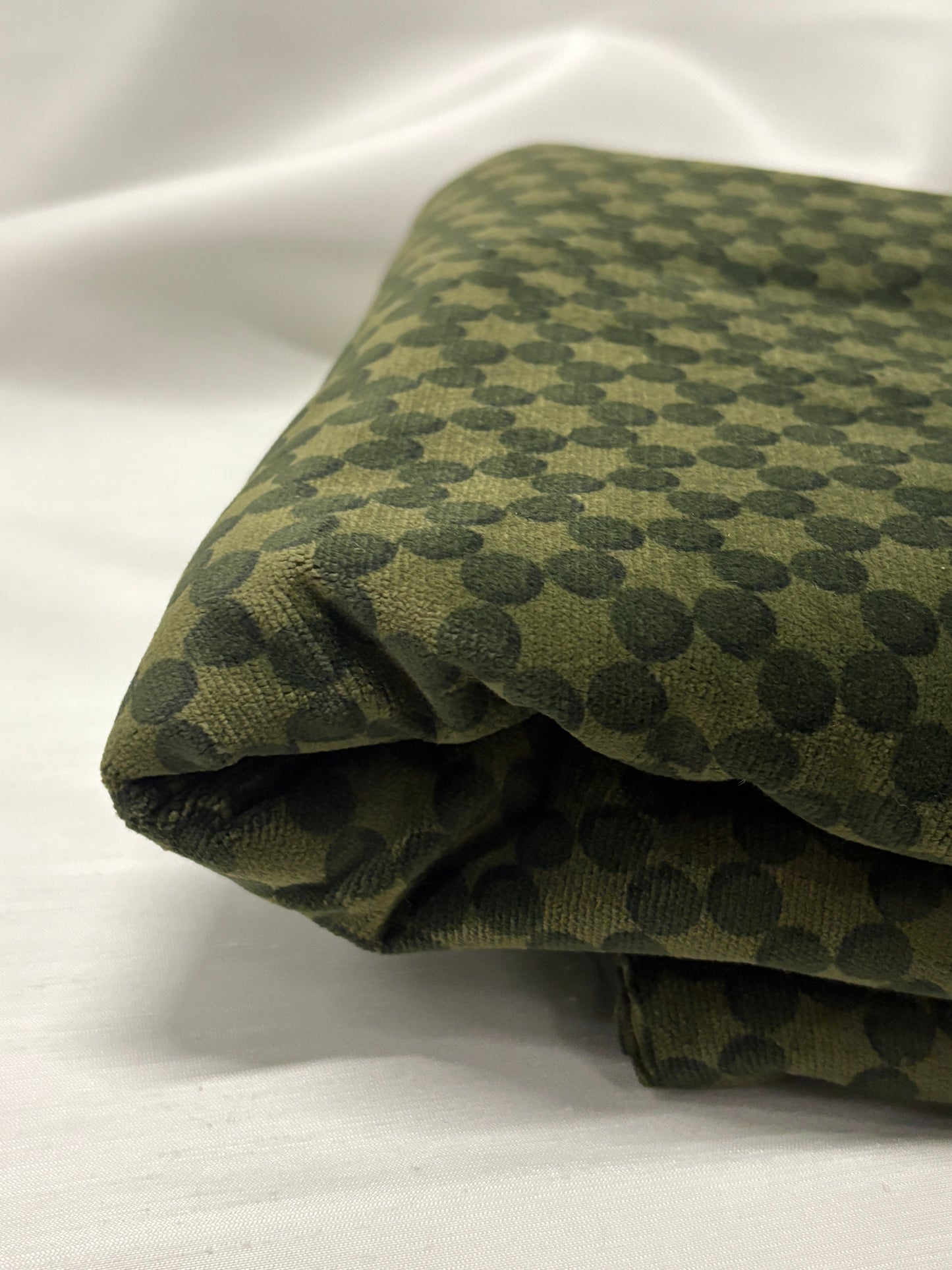 Close-up of green dot velvet fabric 