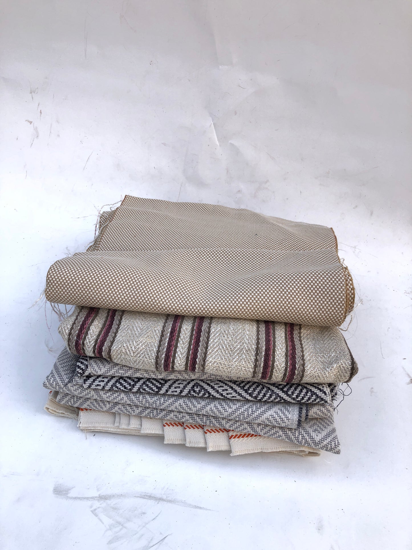 Pile of heavy weight fabric with various patterns