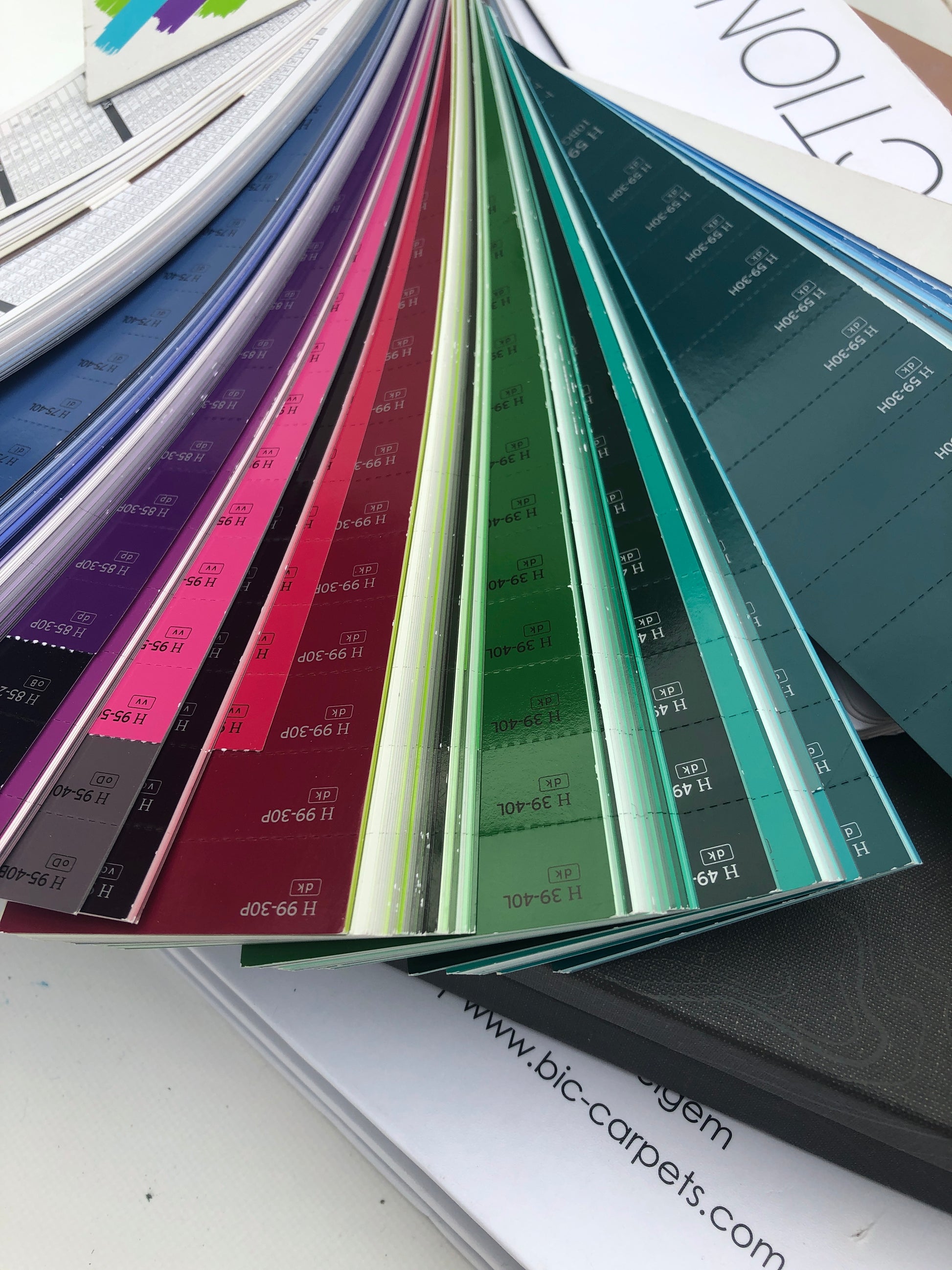 Close-up of interior material colour sample books 
