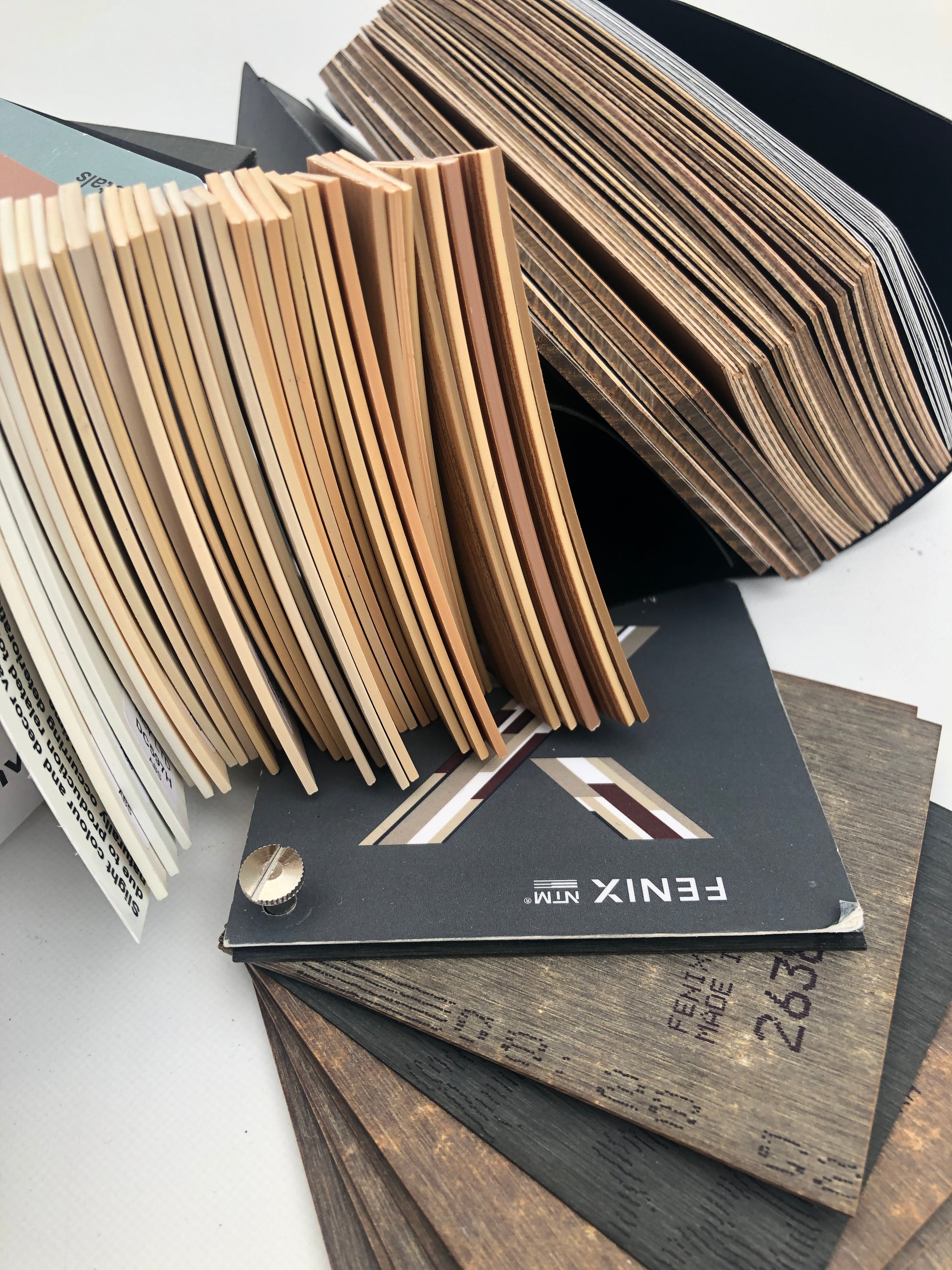 Close-up of interior material wooden sample books 