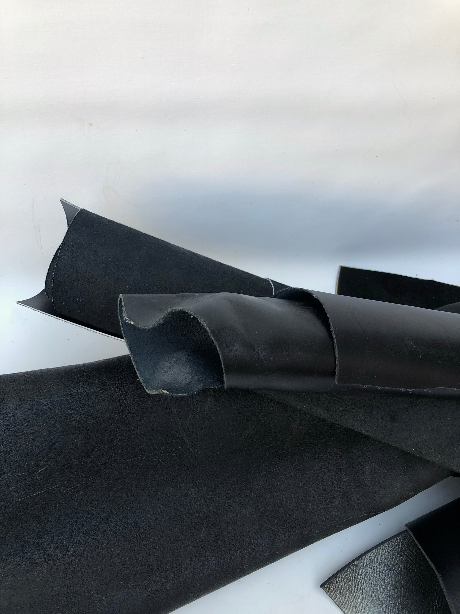 Close-up of black rolled leather 