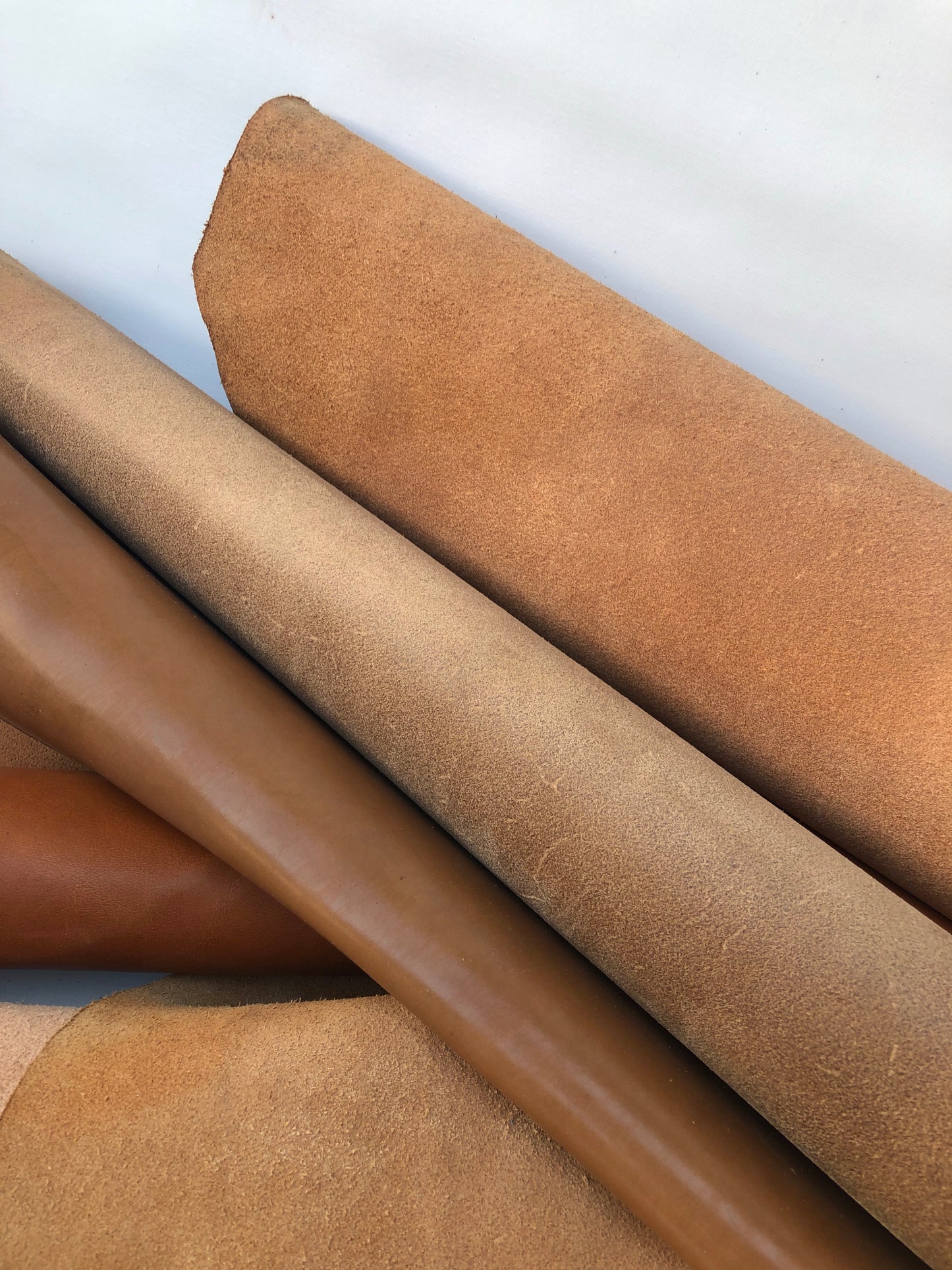 Close-up of brown rolled leather with texture 