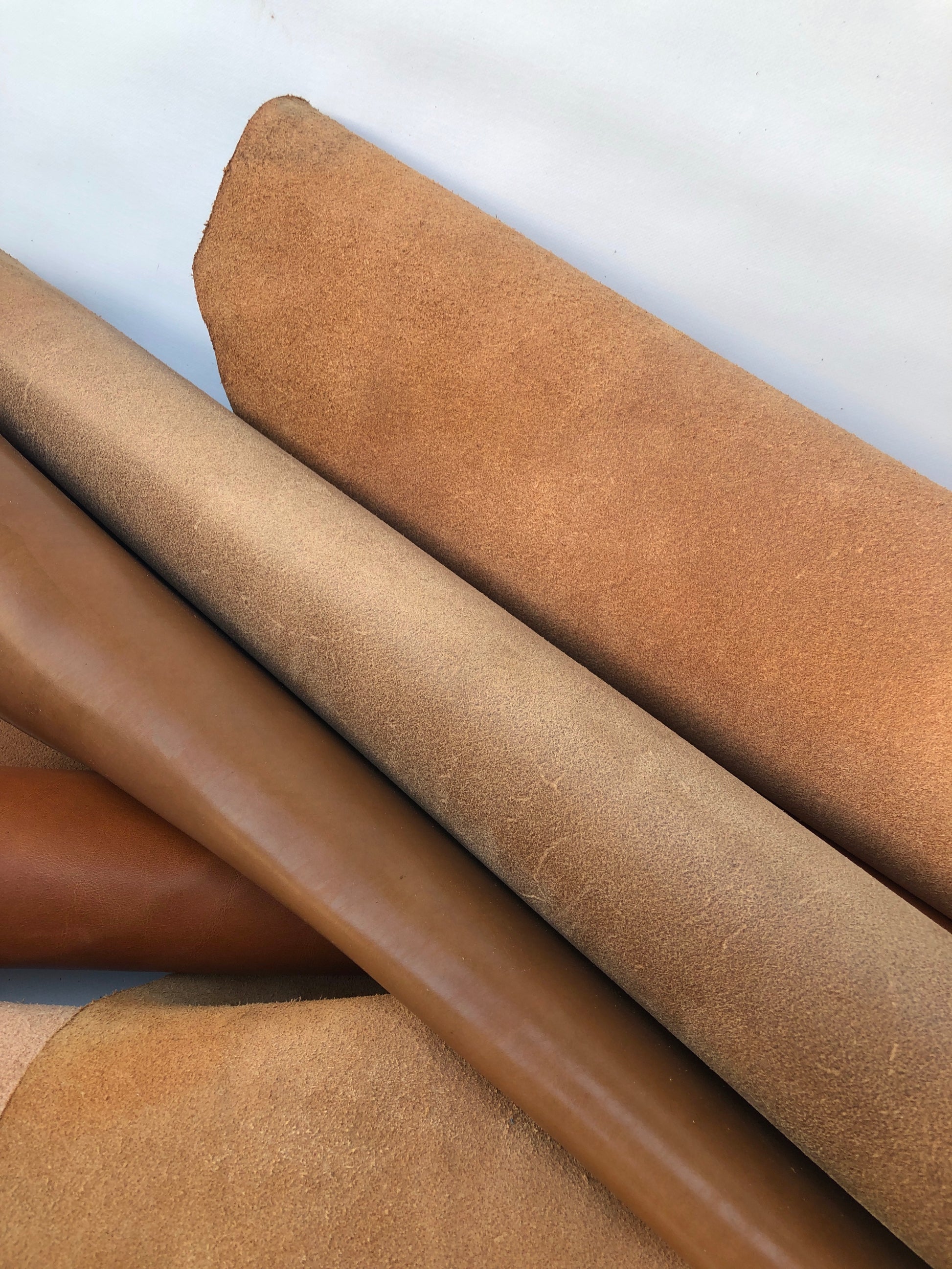 Close-up of brown rolled leather with texture 