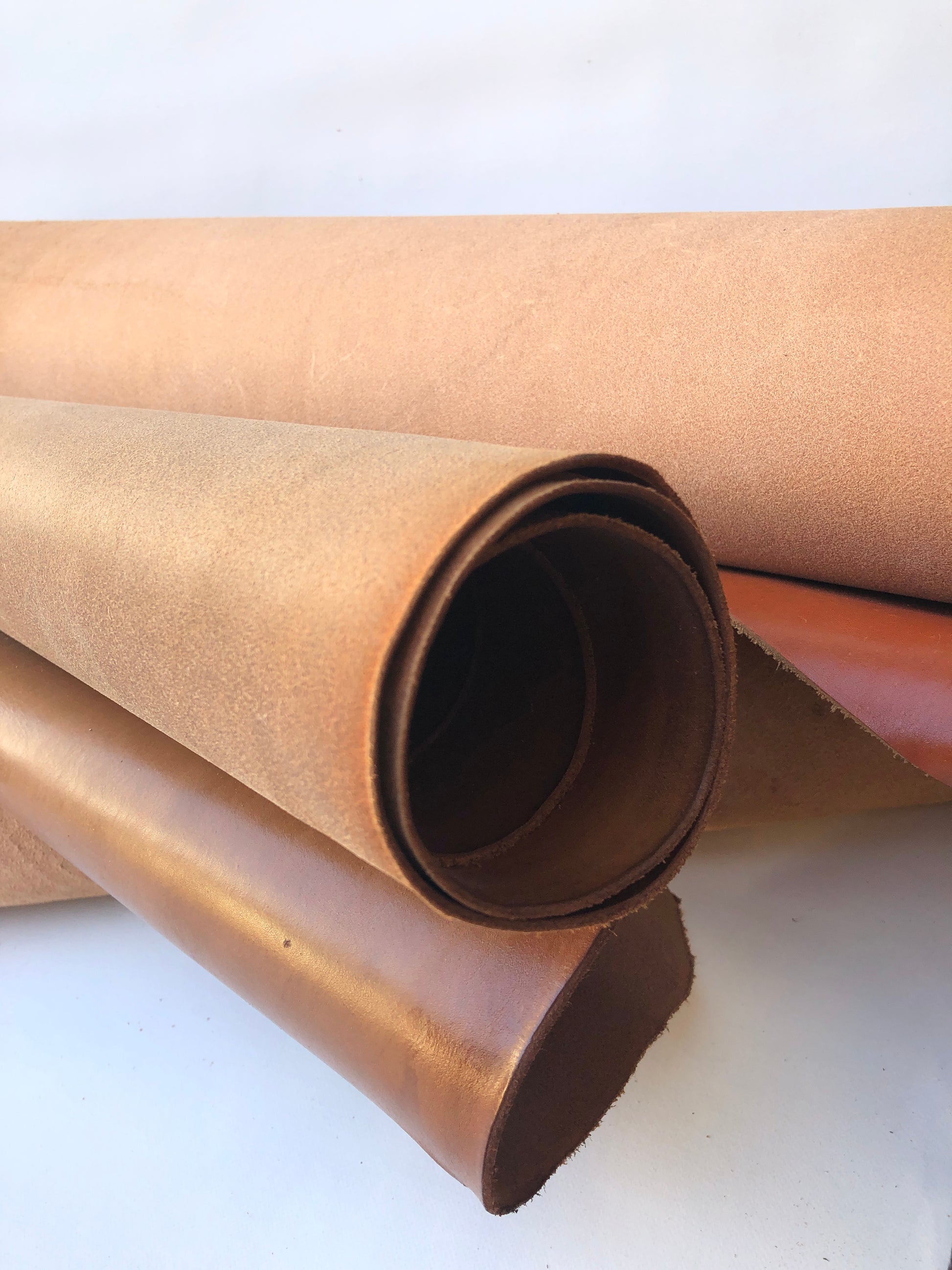 Close-up of brown rolled leather 