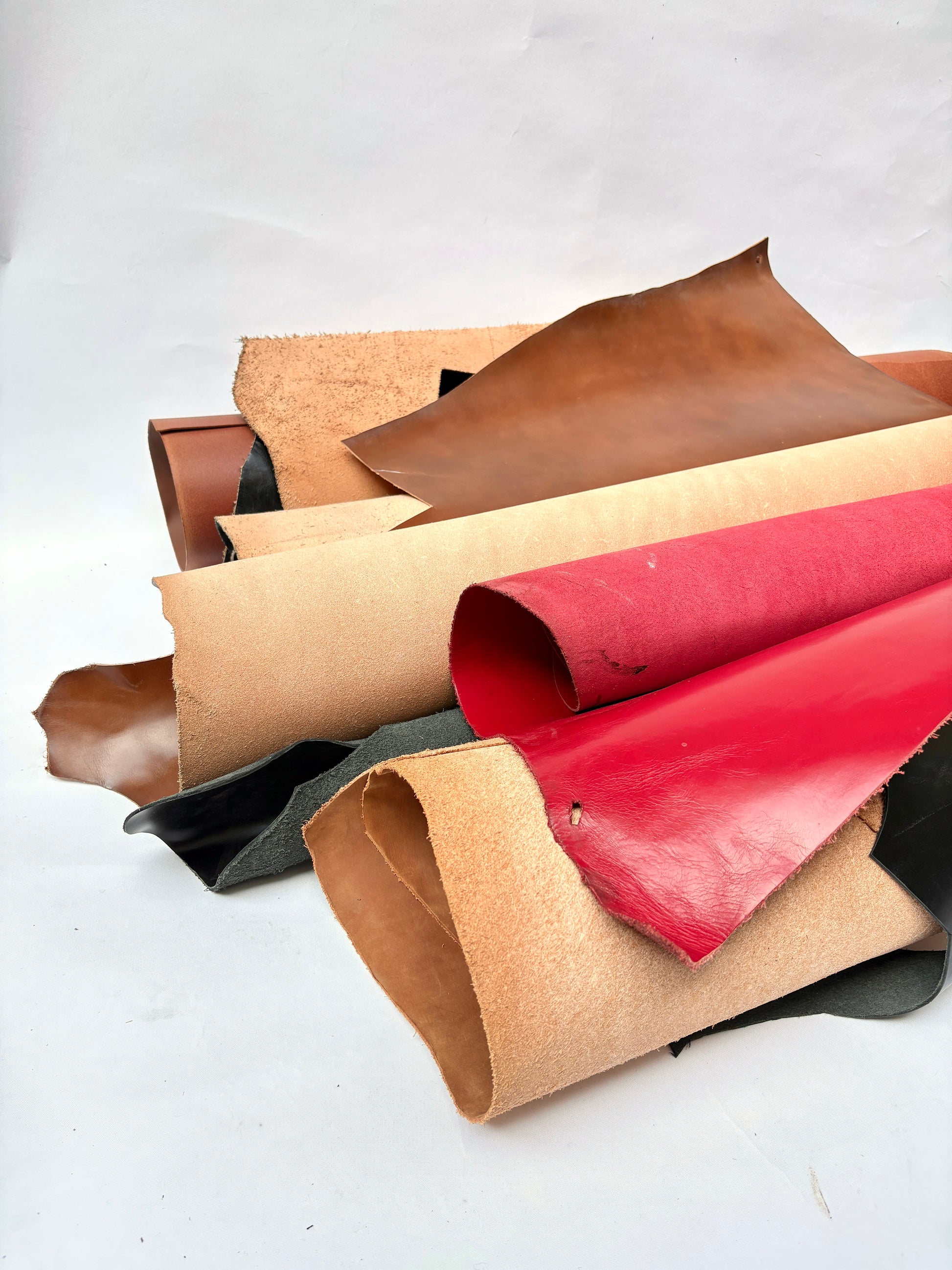 Collection of leather pieces in various colours