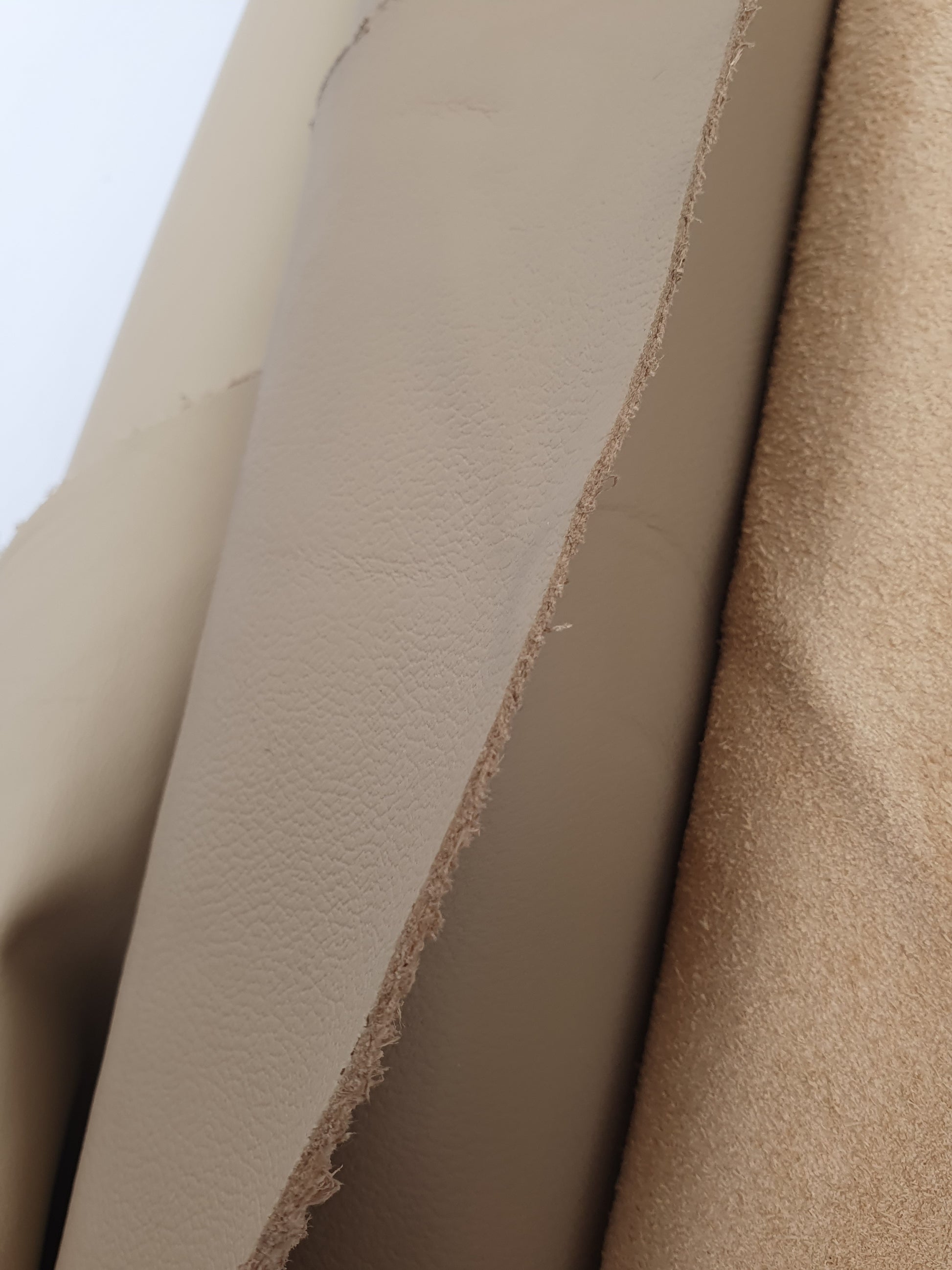 Cowhide camel rolled leather with visible texture 