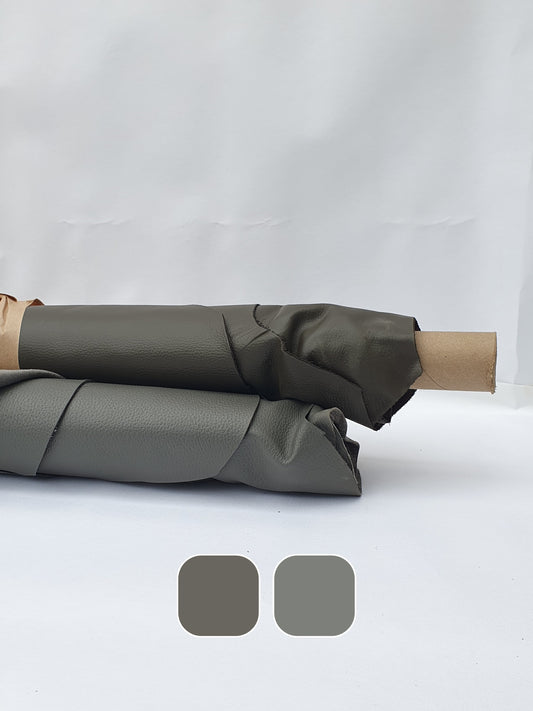 Rolled dark grey to brown leather with colour swatches 
