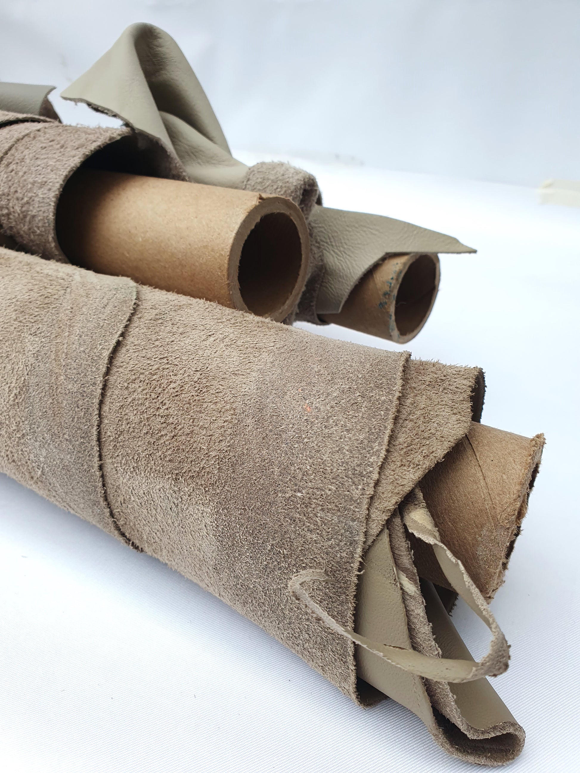 Collection of mushroom coloured rolled leather 
