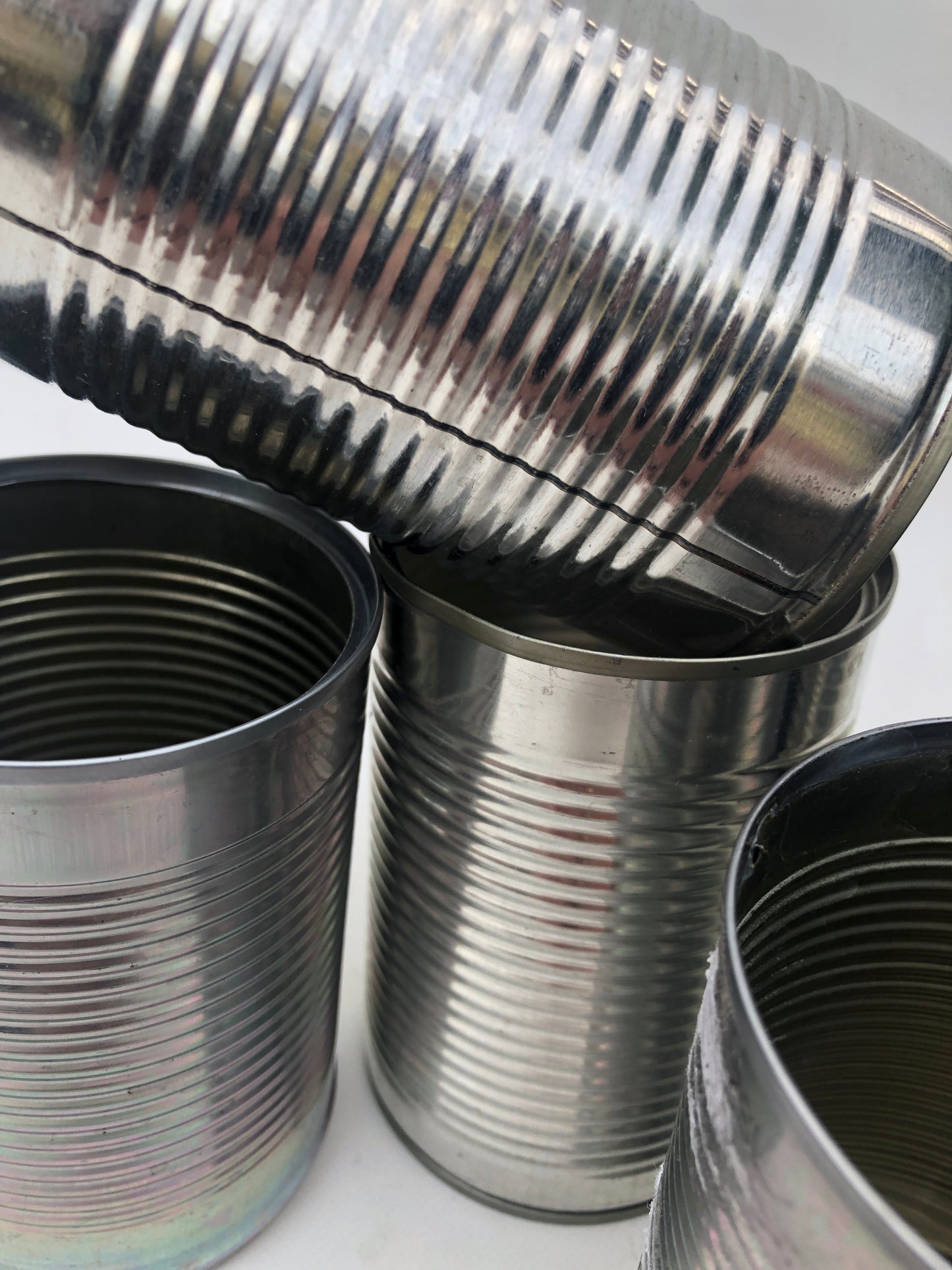 Close-up of empty metal cans 