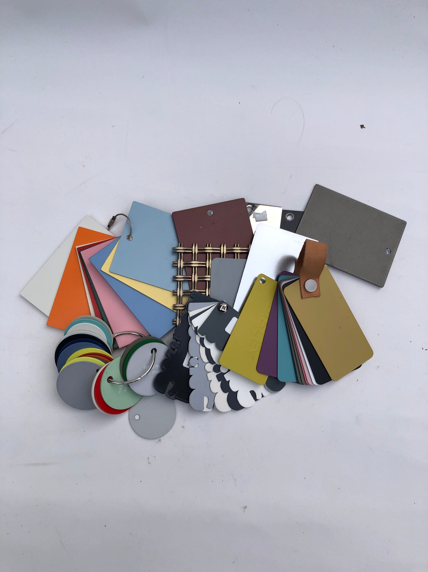 Collection of colourful metal sample bundles
