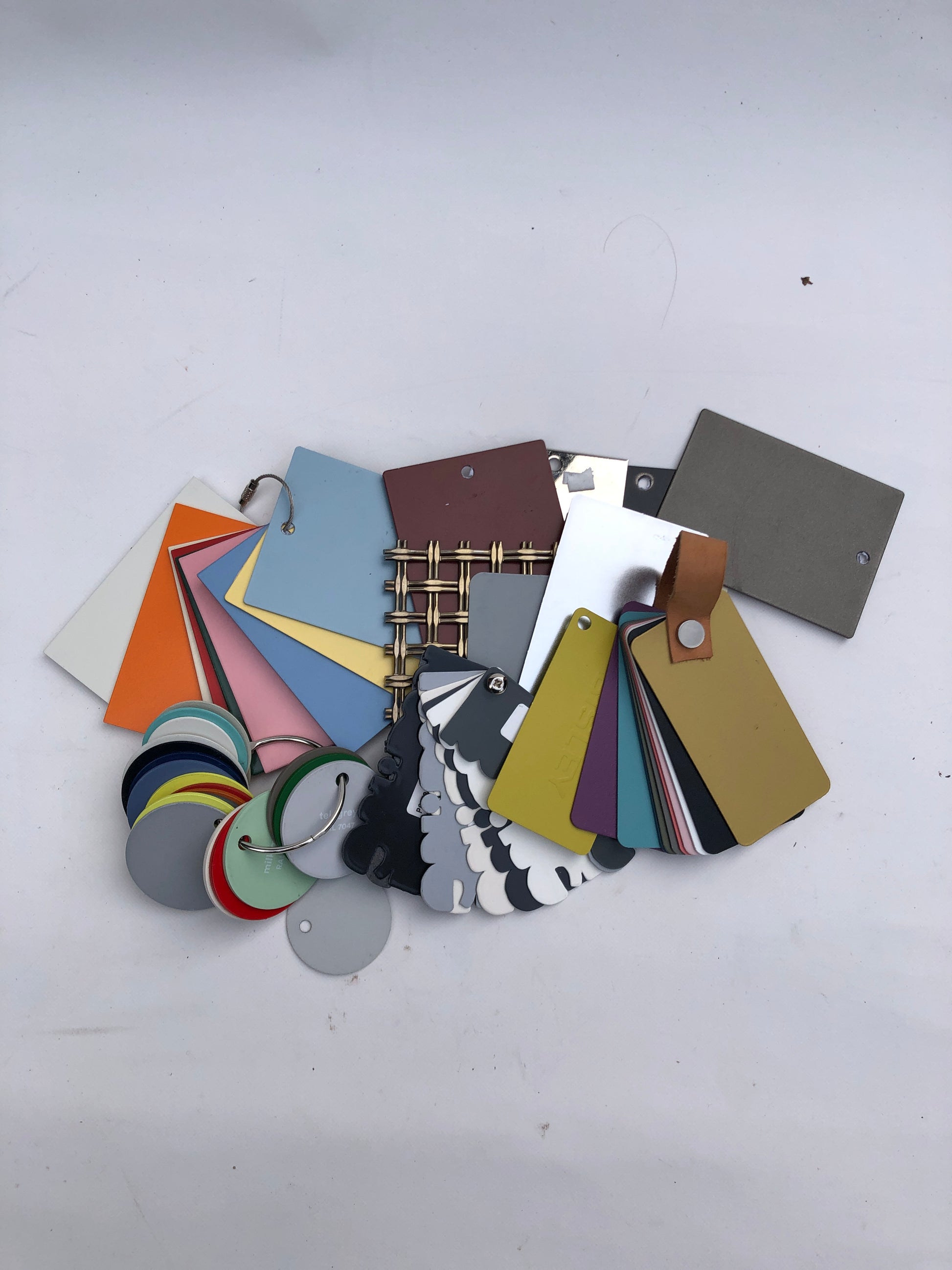 Collection of colourful metal sample bundles