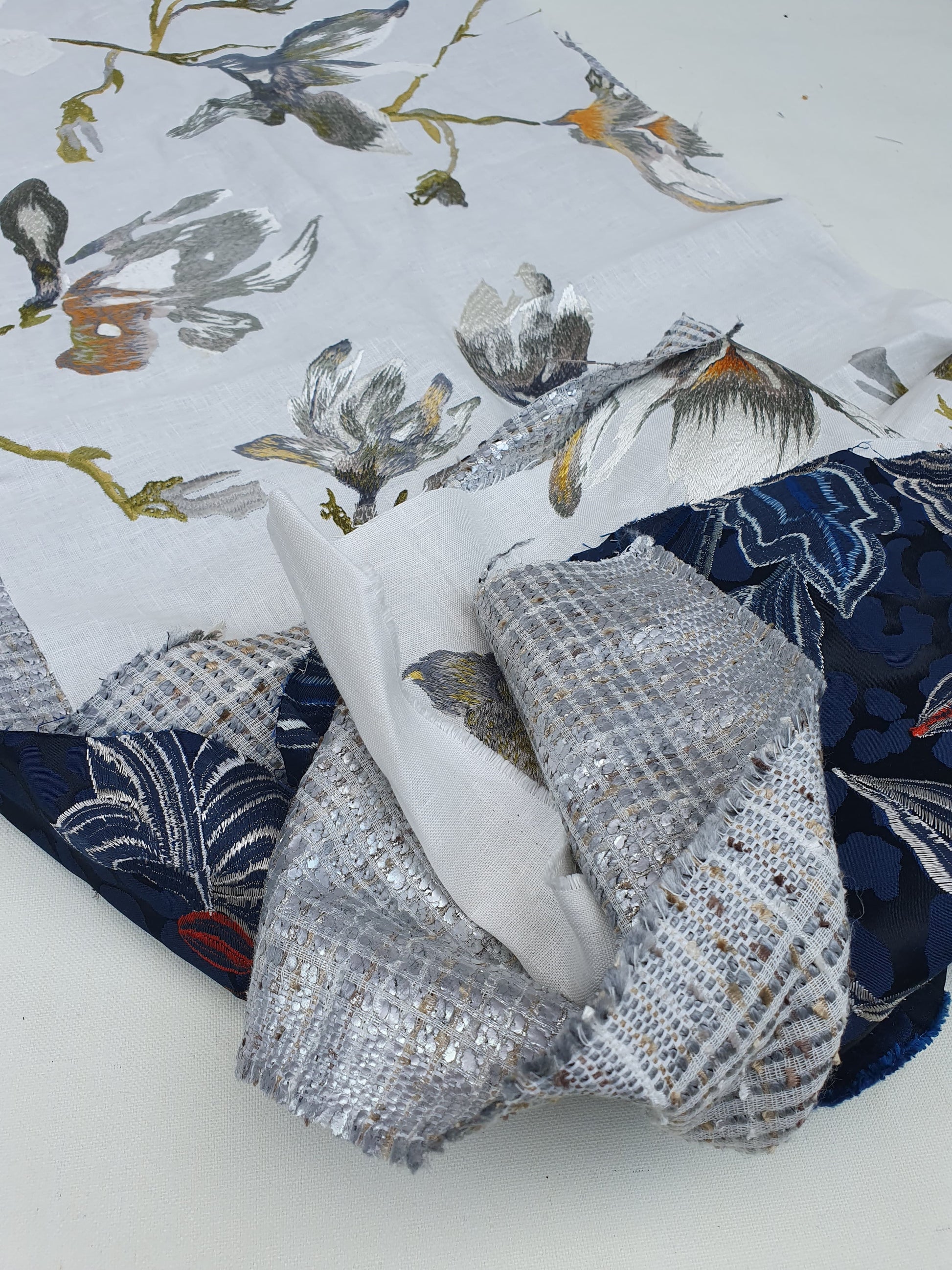 Unfolded some patterned fabric with various textures 