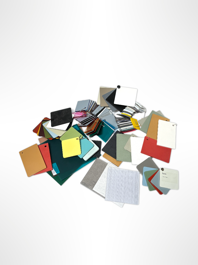 Collection of bundles of colour plastic architectural samples 
