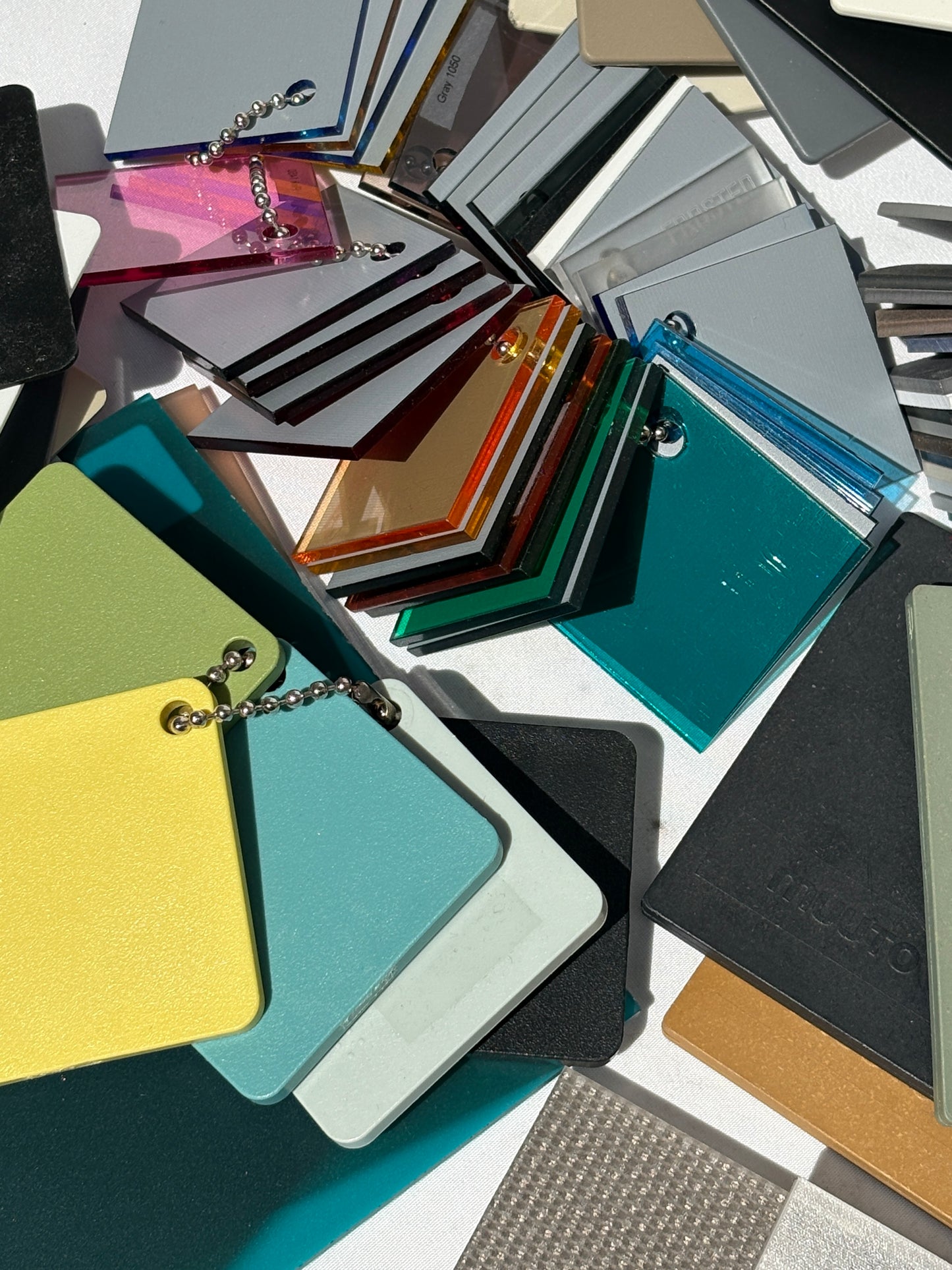 Close-up of a bundle of colour plastic architectural samples 