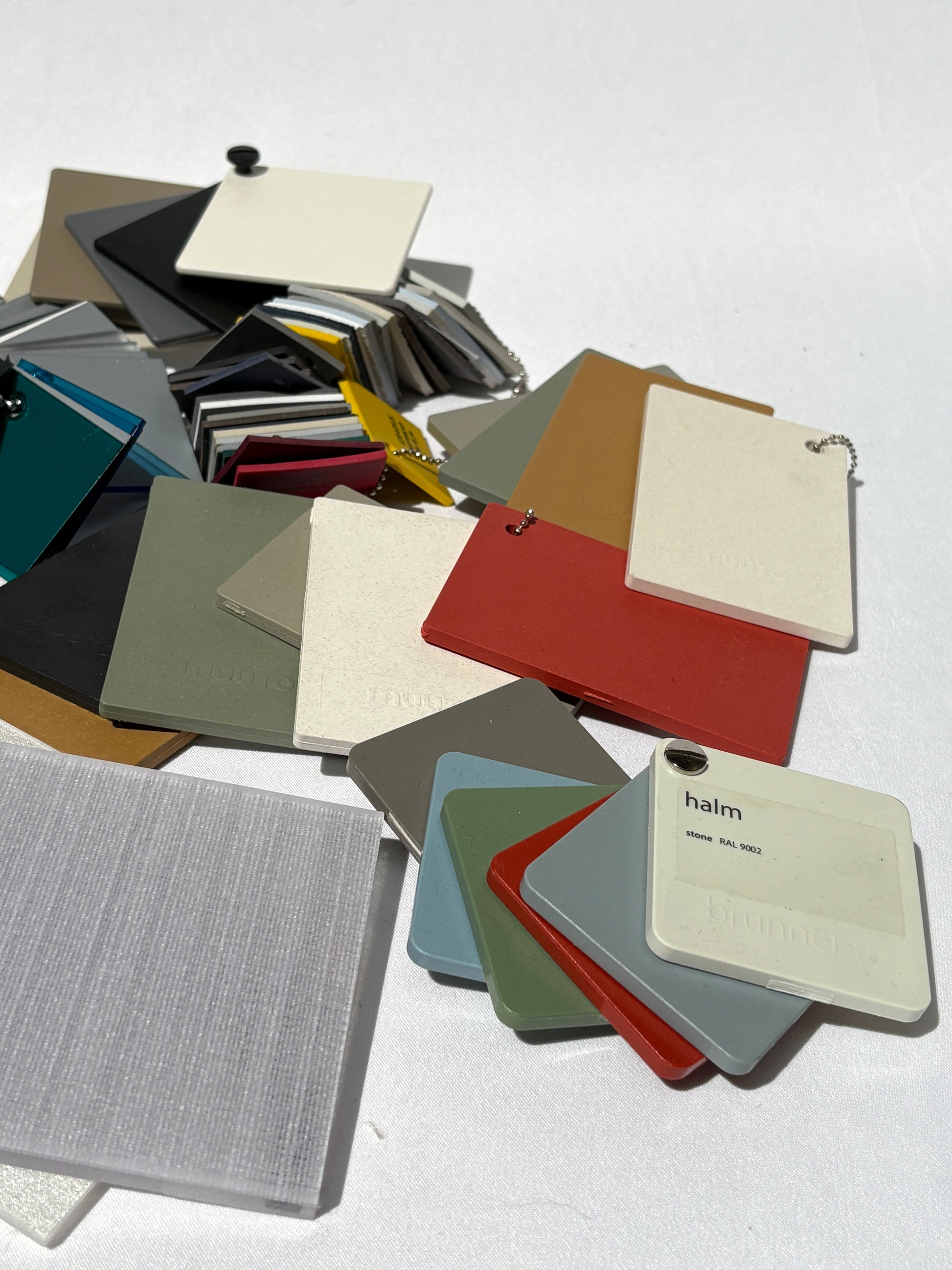 Close-up of a bundle of colour plastic architectural samples 