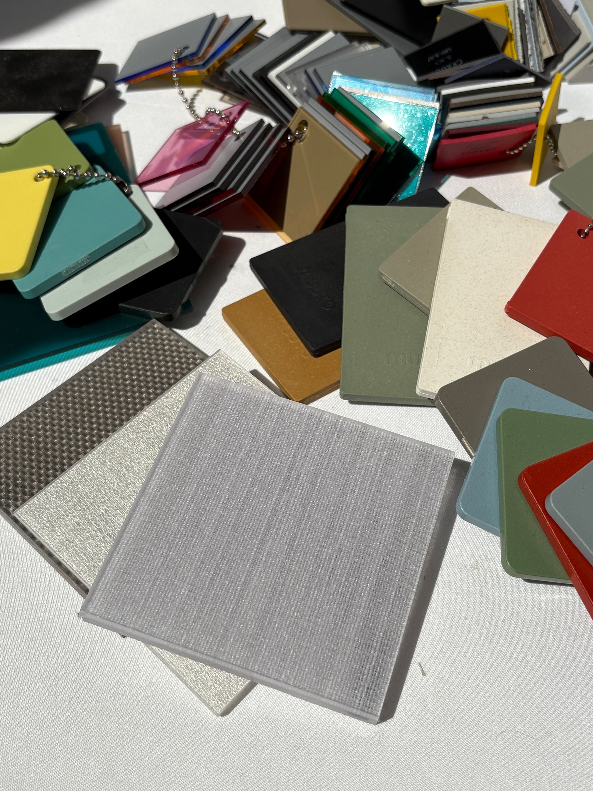 Close-up of a bundle of colour plastic architectural samples 
