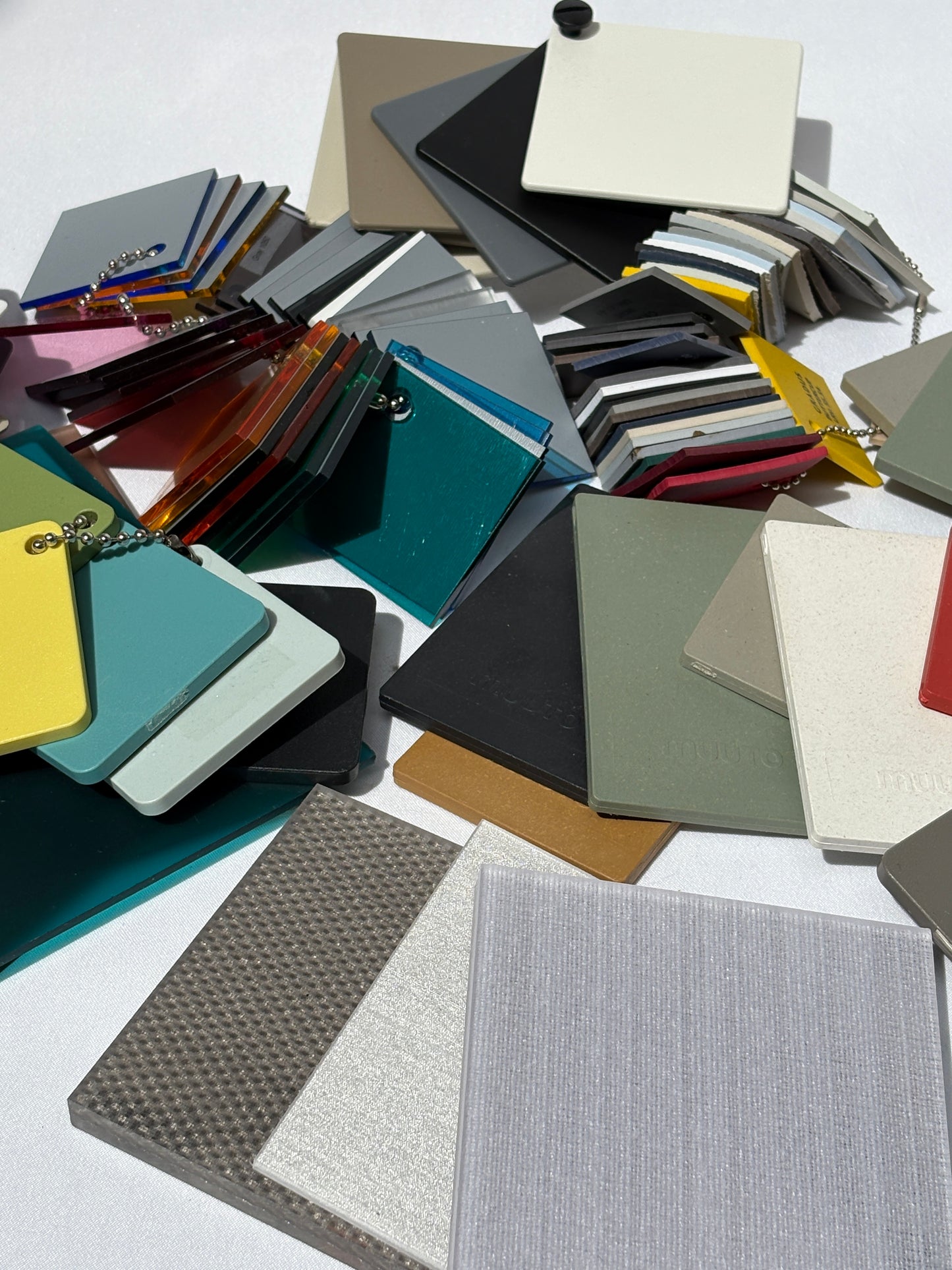 Close-up of a bundle of colour plastic architectural samples 